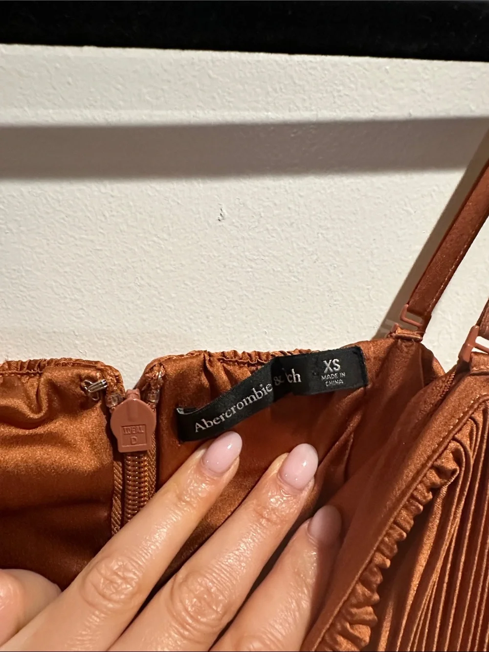 Abercrombie Spaghetti Strap Pleated Dress in Rust